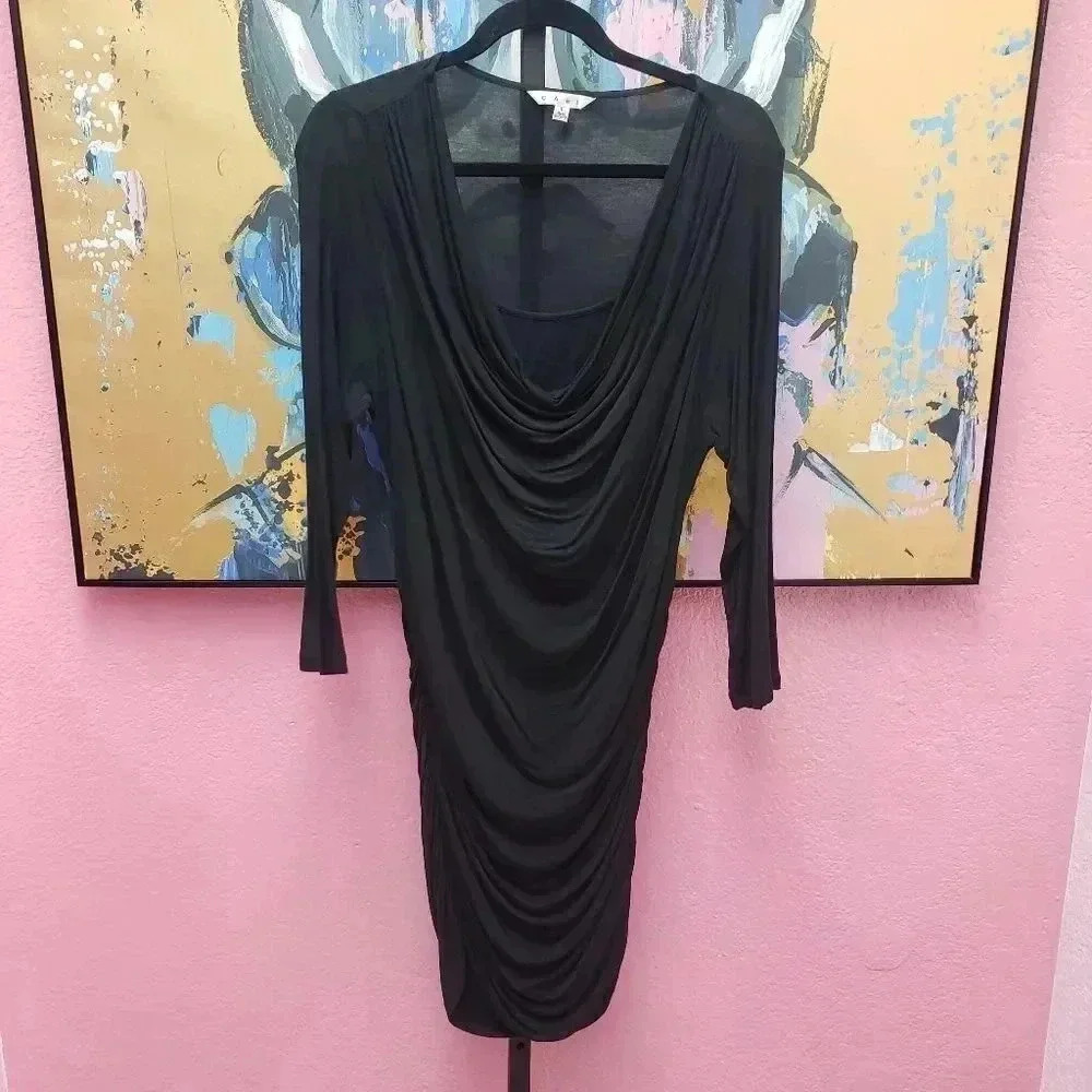 CAbi #176 Black Cowl Neck Shimmy Tunic Dress